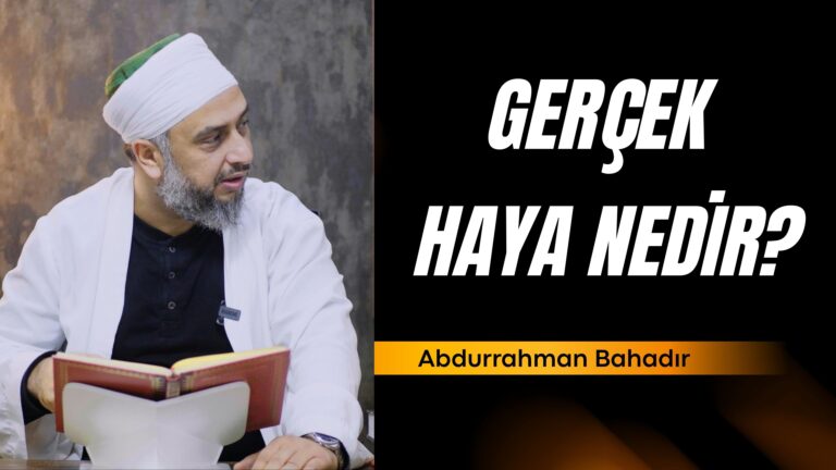 Bearded man in a white robe and turban reading a book, next to a black banner with bold Turkish text and the name Abdurrahman Bahadır.