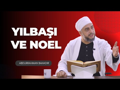 Thumbnail of a man in a white robe speaking from a book at a desk, bold red gradient background, title reads 'YILBAŞI VE NOEL'